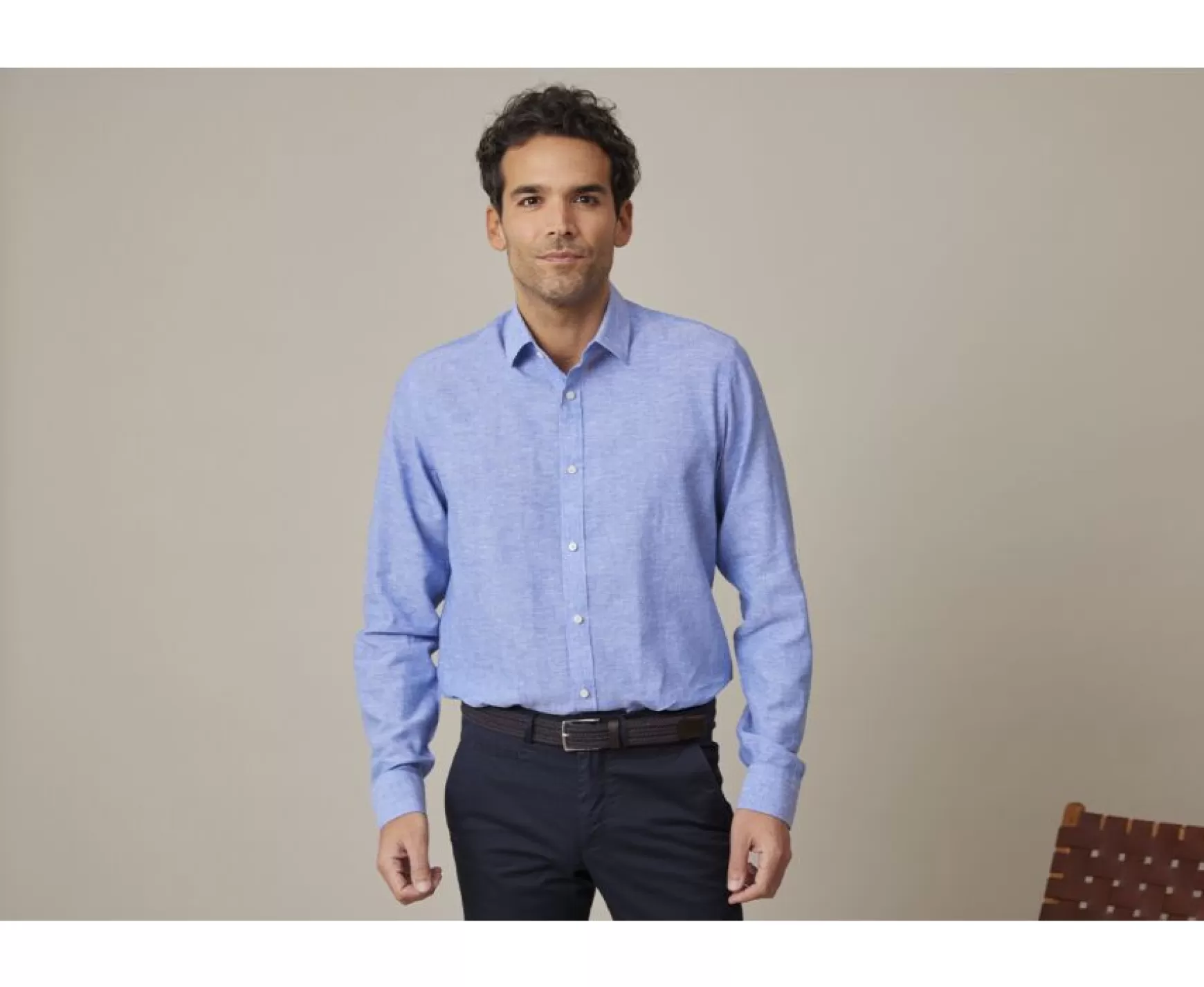 Bexley | Blue Chambray & Ocean Cotton Linen Shirt Silbert Ocean Blue Chambray