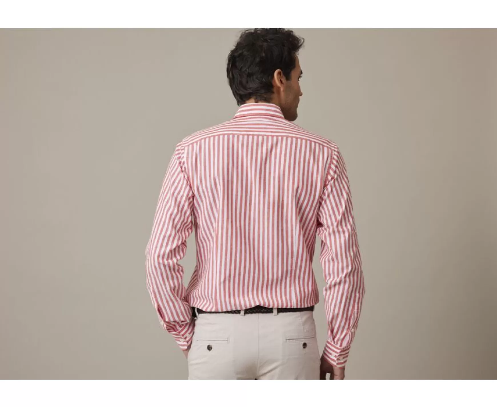 Bexley | Coral & White Striped Cotton Linen Shirt Simonin Coral And White