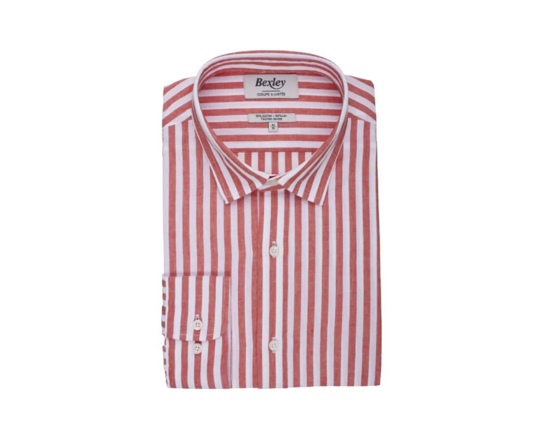 Bexley | Coral & White Striped Cotton Linen Shirt Simonin Coral And White