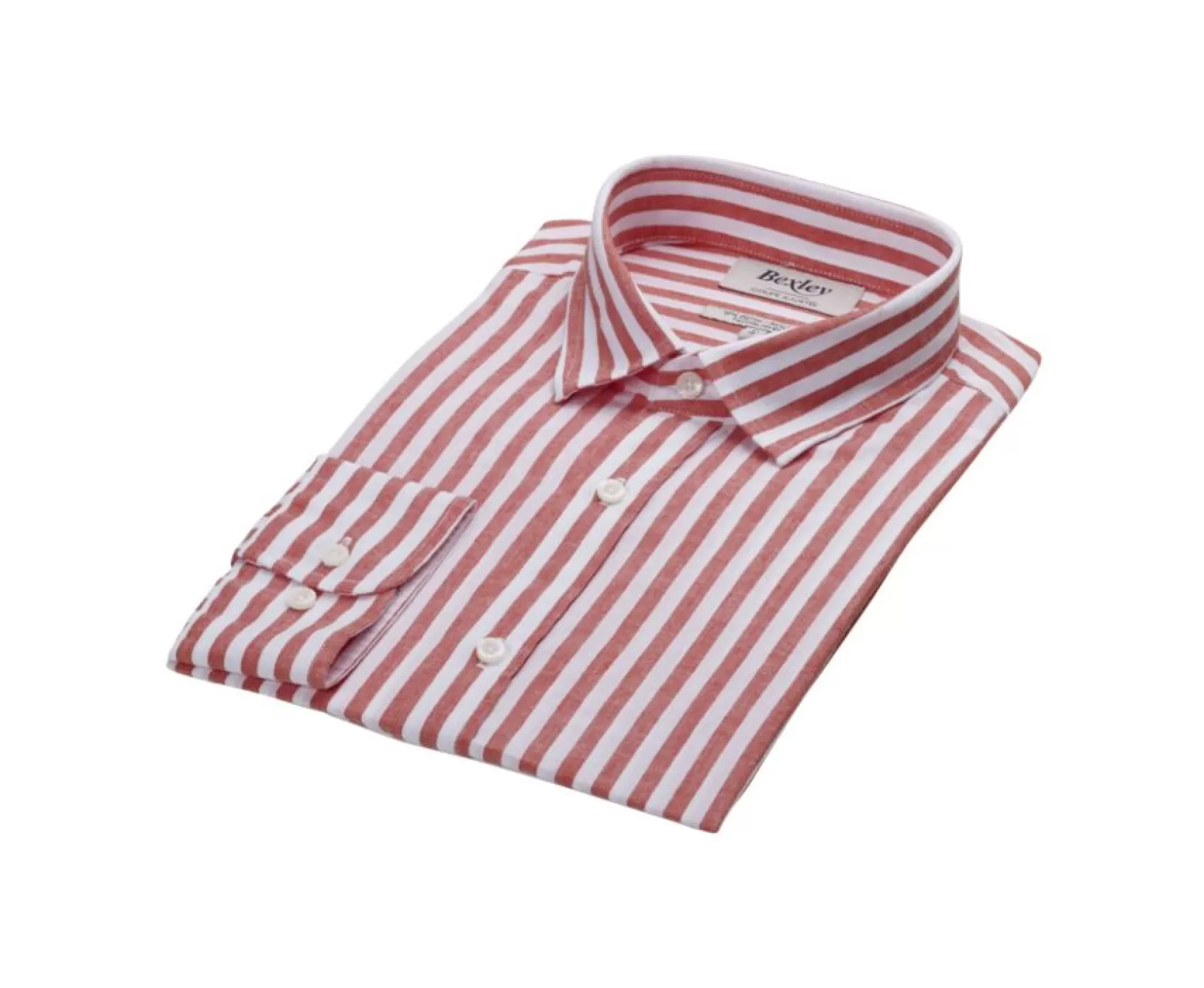 Bexley | Coral & White Striped Cotton Linen Shirt Simonin Coral And White