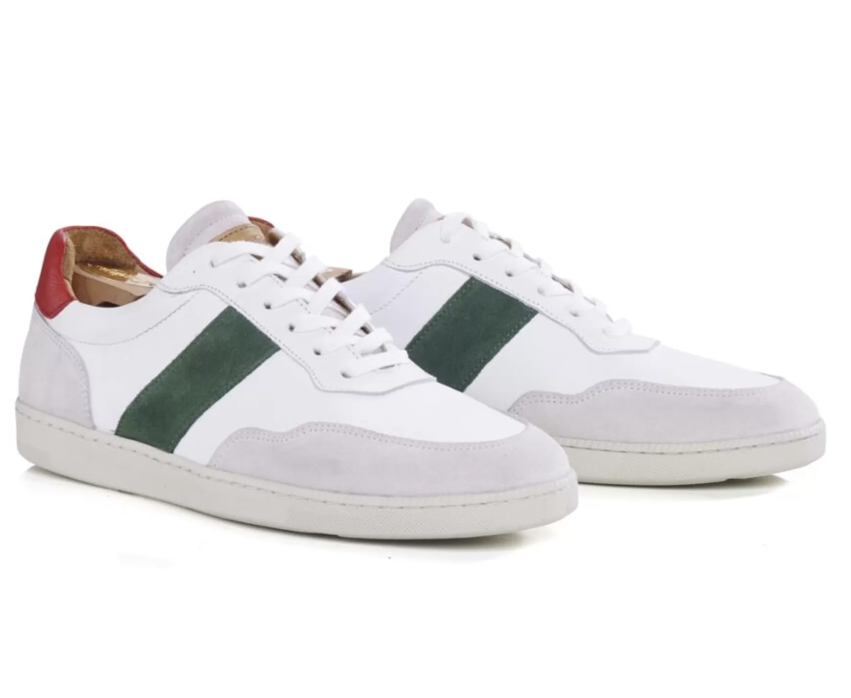 Bexley Trainers & Sneakers | Ecru And Green Men'S Leather Trainers Berringa Off White And Green