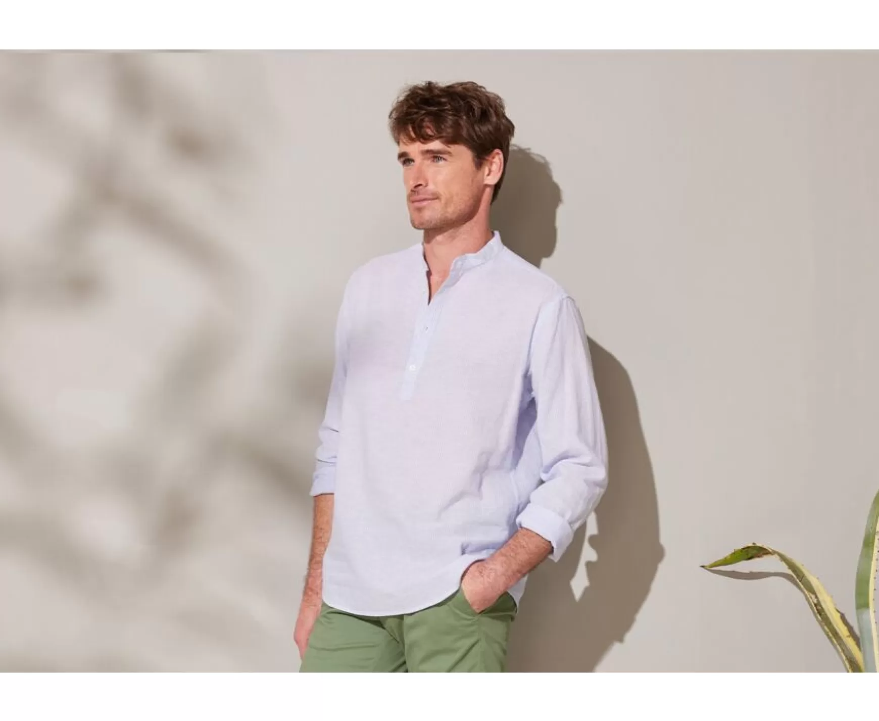 Bexley | Thin White And Blue Stripes Cotton Linen Tunic Shirt Valbert Blue And White