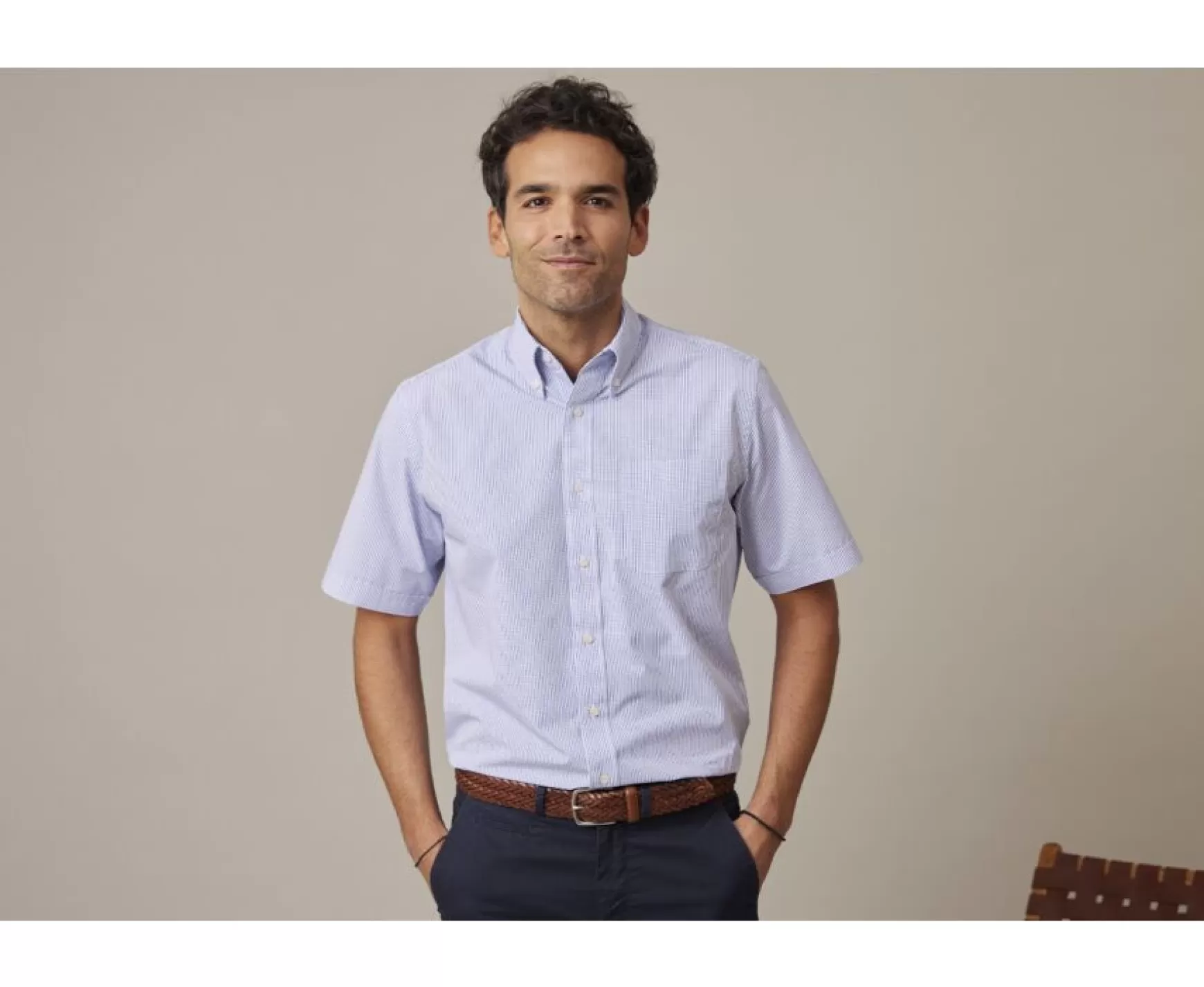 Bexley | White Cotton Shirt With Thin Blue Ocean Checks Tim Mc Blue Ocean And White