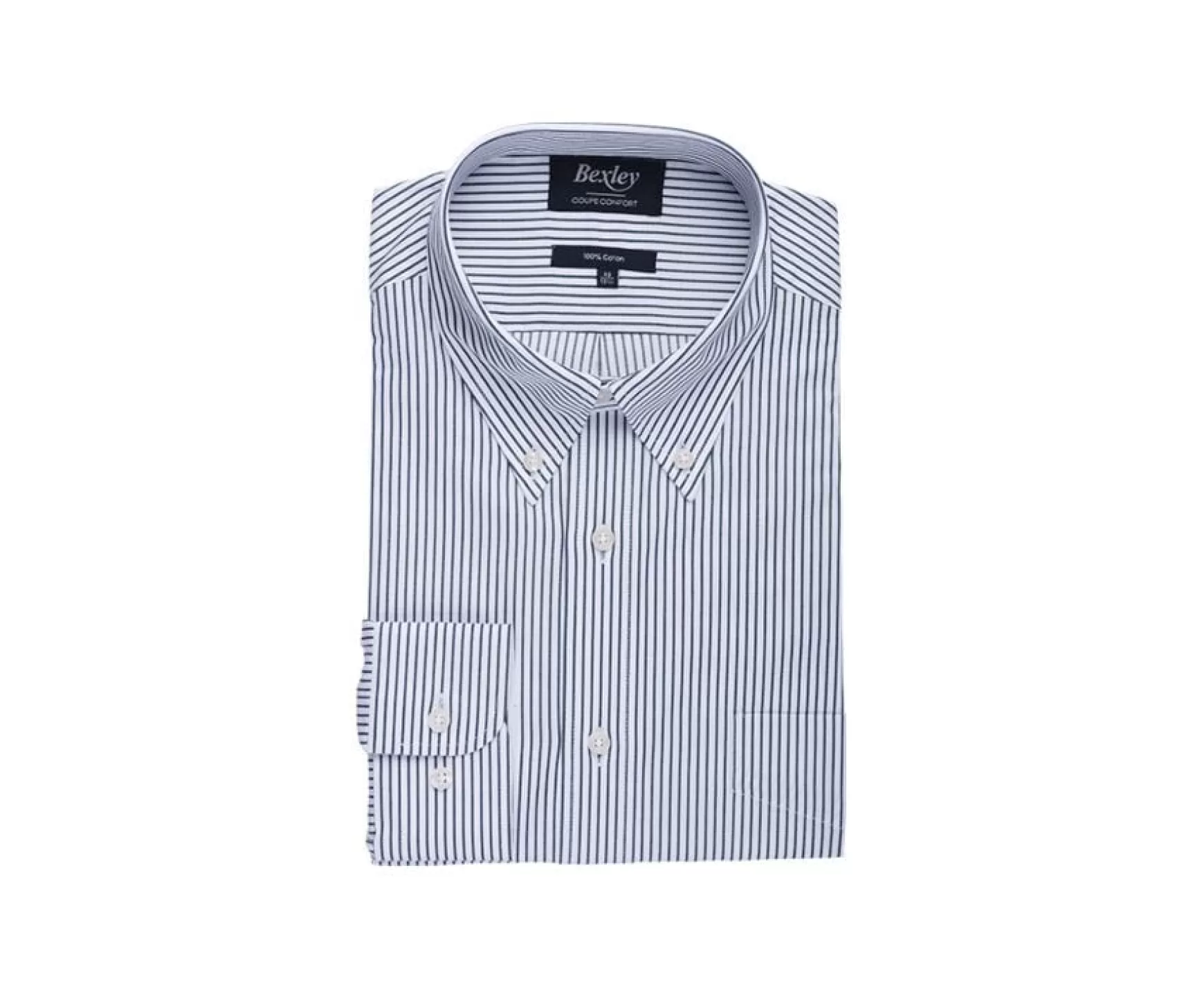 Bexley | White Shirt With Dark Green Stripes And Chest Pocket - Broderick | White & Dark Green