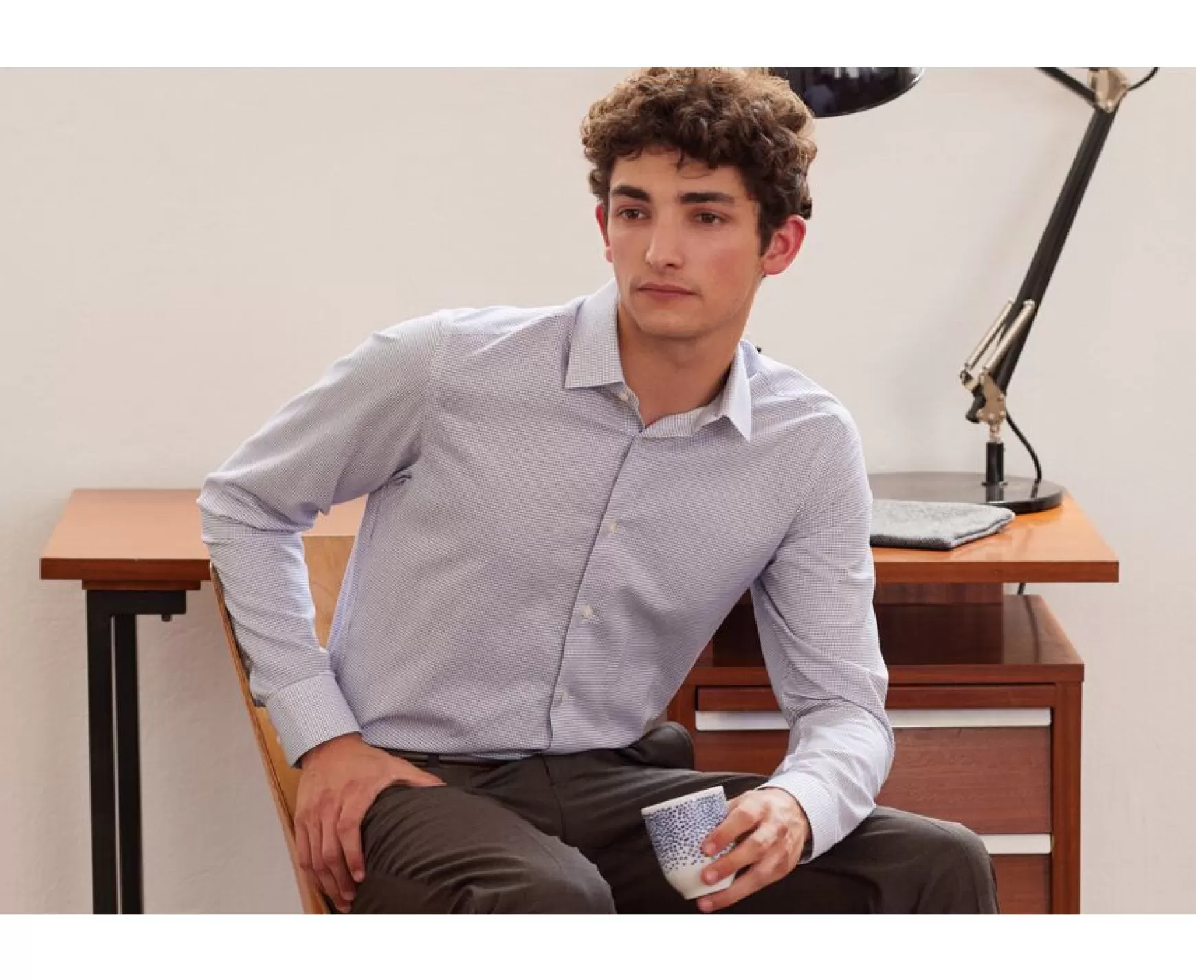 Bexley | White With Ocean Blue Check Men'S Twill Shirt - Martinien | White And Ocean Blue